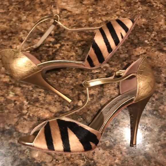 Comme iI Faut Argentine Tango Zebra Gold Gatsby Dance pARTy Stunning Stilettos - Picture 2 of 14